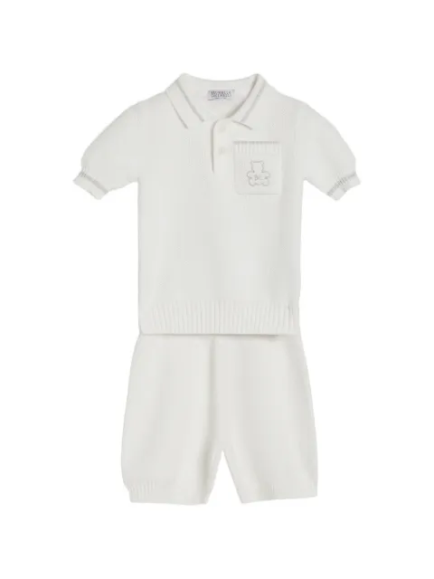 Brunello Cucinelli Kids Cotton honeycomb stitch knit baby Bernie bermuda shorts