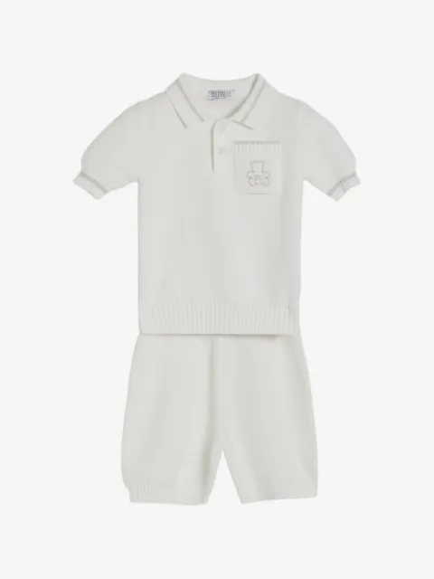 Brunello Cucinelli Kids Cotton honeycomb stitch knit baby Bernie bermuda shorts