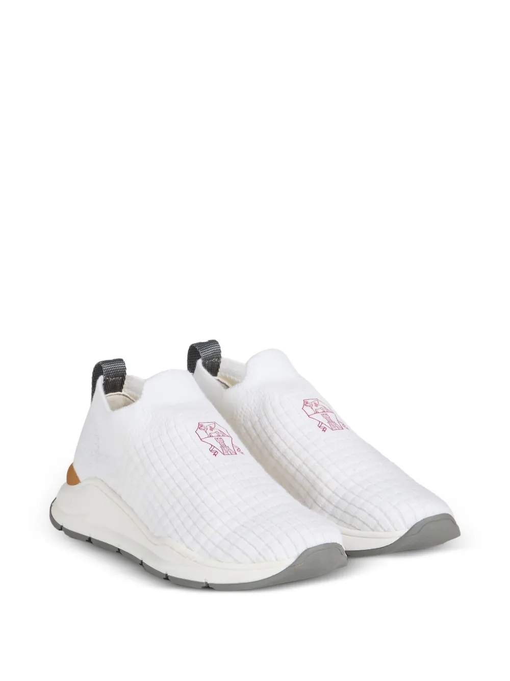 Brunello Cucinelli Kids techno cotton slip-on runners with embroidered logo - Bianco