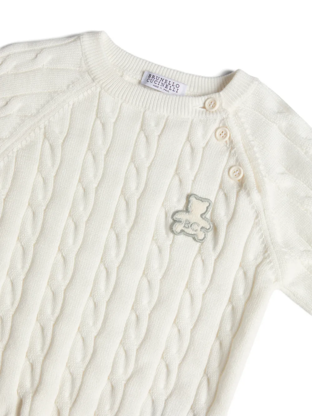 Brunello Cucinelli Kids Katoenen kabelgebreide Baby Bernie trui Wit