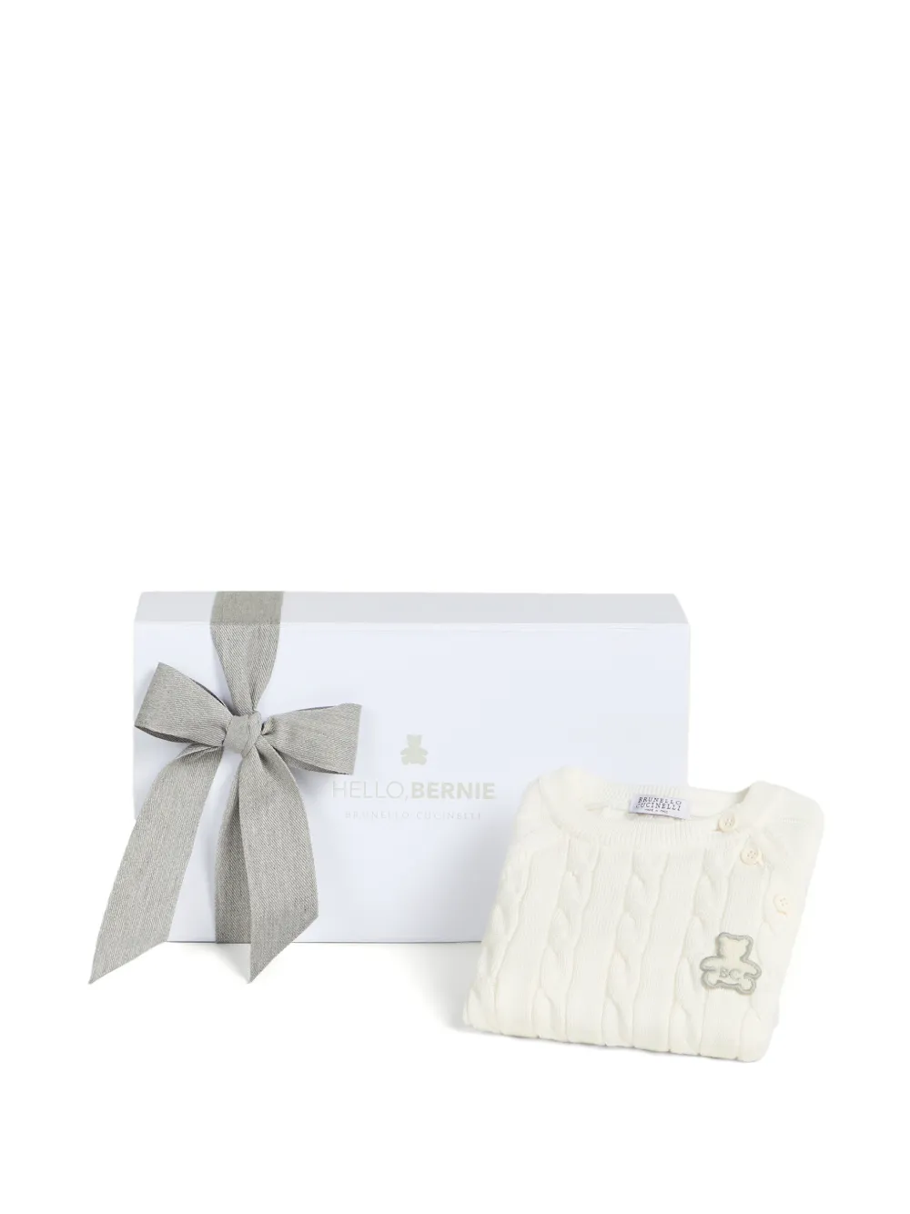 Brunello Cucinelli Kids Katoenen kabelgebreide Baby Bernie trui Wit