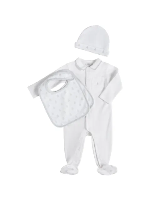 Brunello Cucinelli Kids  cotton interlock Baby Bernie sleepsuit, hat and bibs set