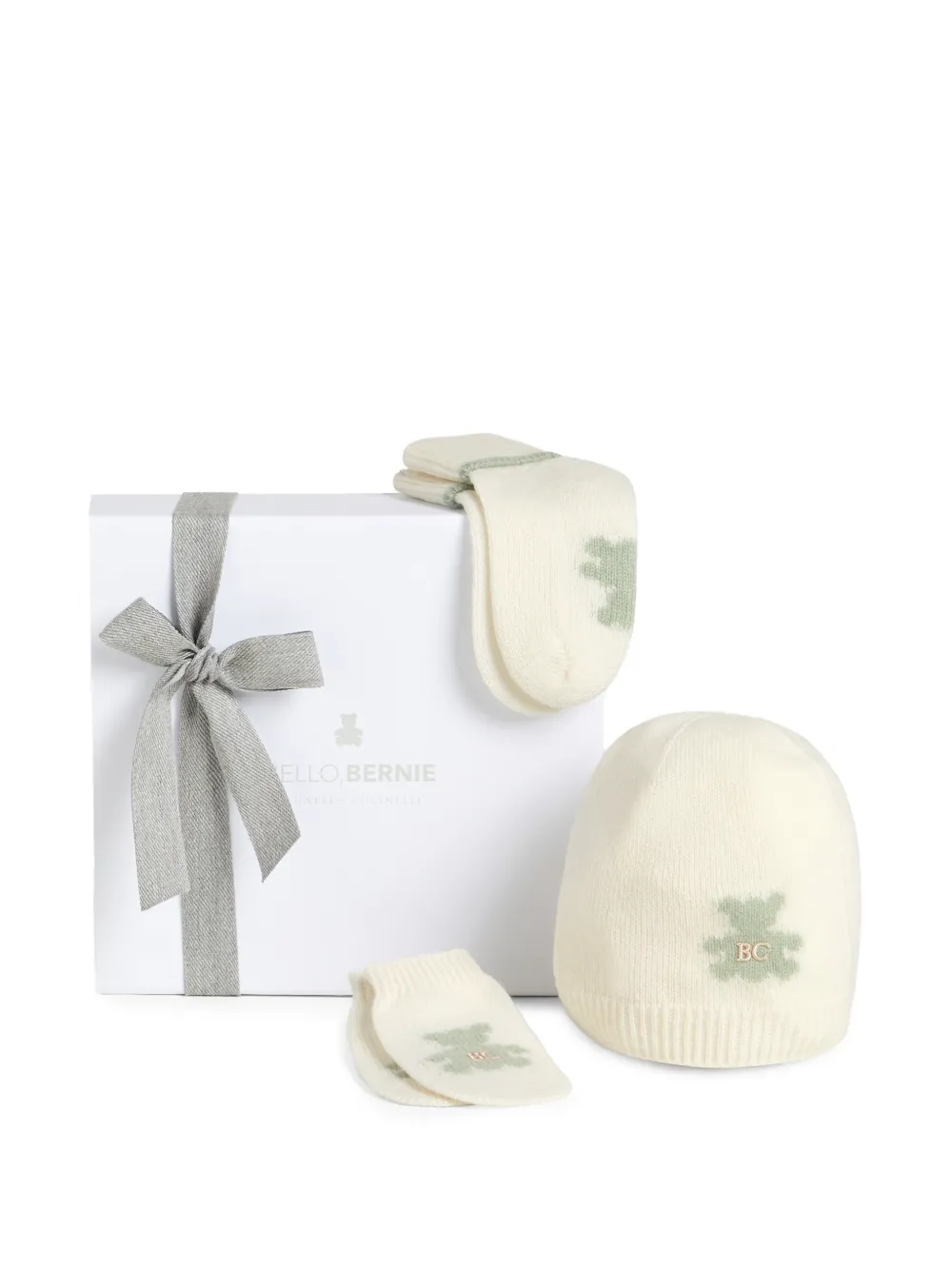 Brunello Cucinelli Kids Baby Bernie gebreide kasjmier muts handschoenen en sokken Beige