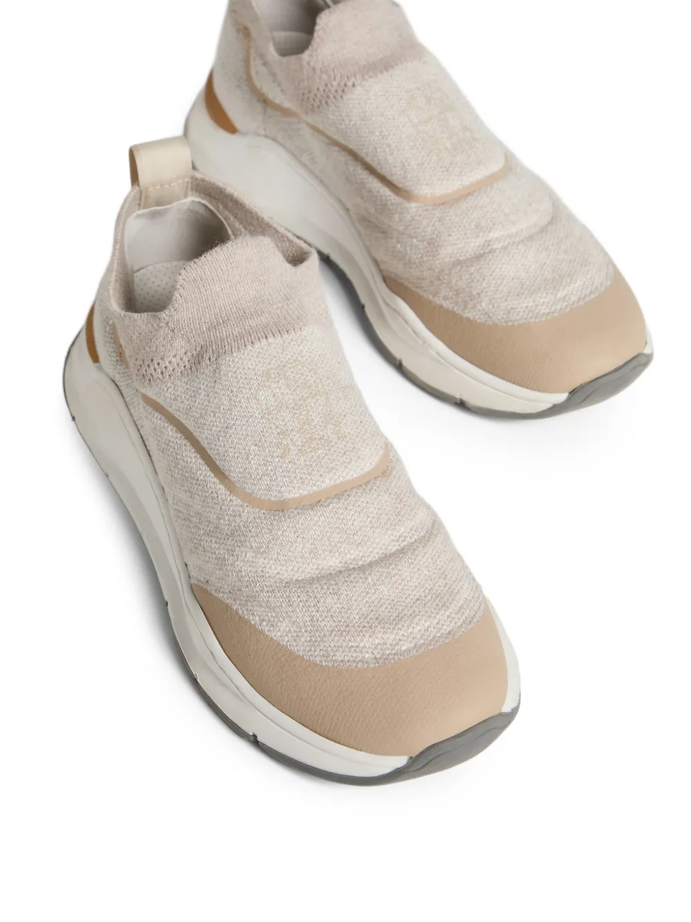 Brunello Cucinelli Kids Techno katoenen gebreide sneakers met details Beige