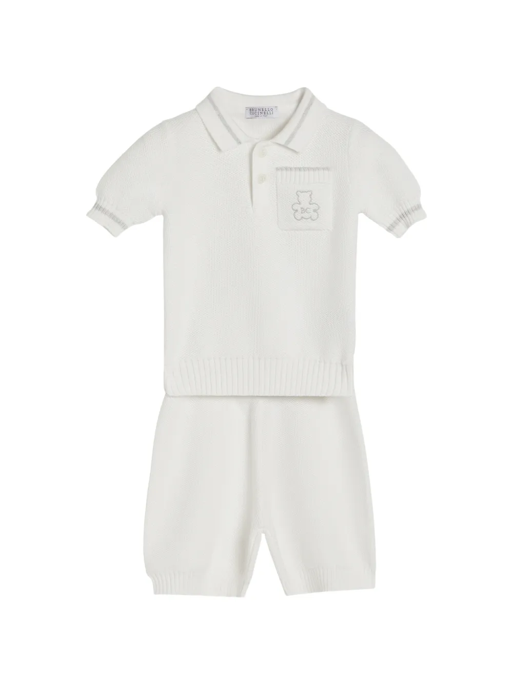 Brunello Cucinelli Kids Set Baby Bernie in maglia a nido d'ape in cotone - Bianco