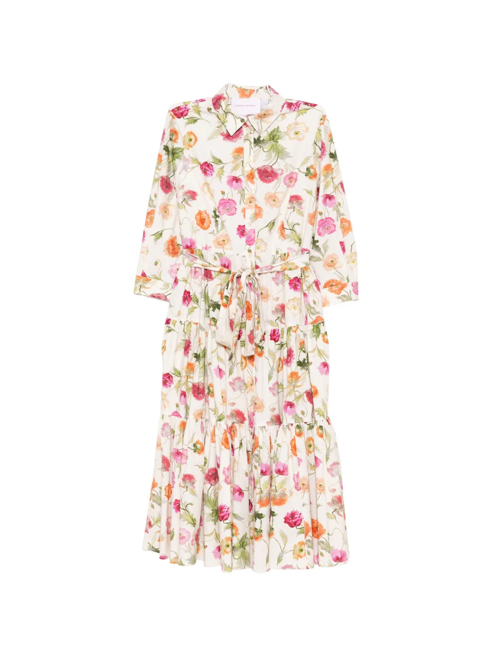Carolina Herrera poppy-print tiered midi dress - Toni neutri
