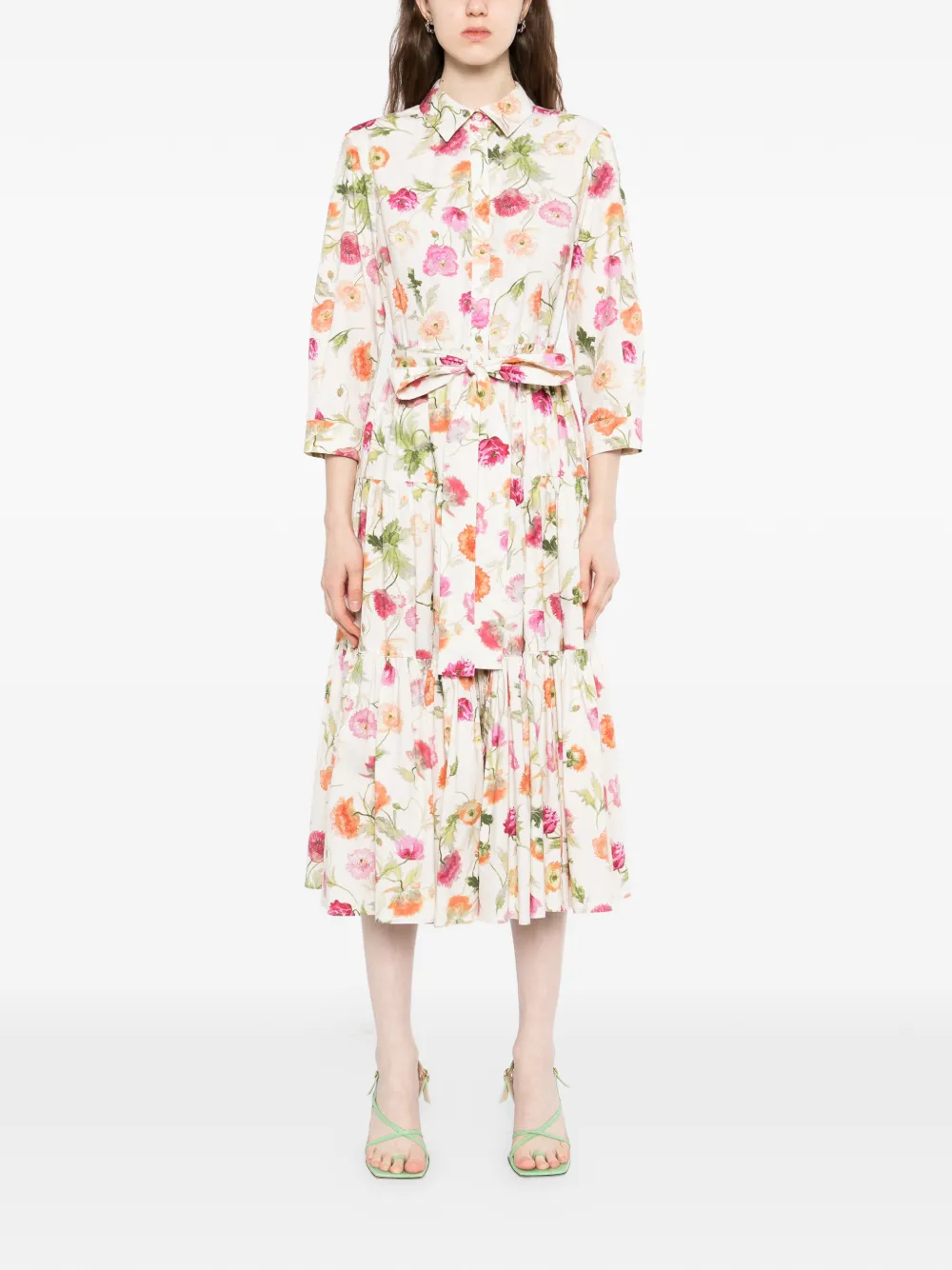 Carolina Herrera Gelaagde midi-jurk met print Beige