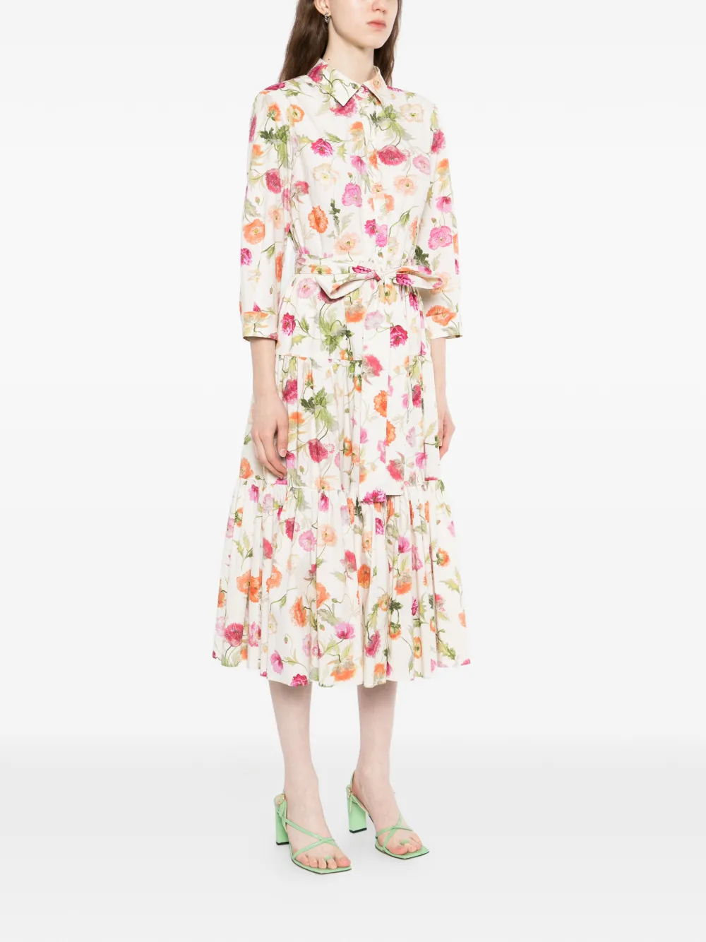 Carolina Herrera Gelaagde midi-jurk met print Beige