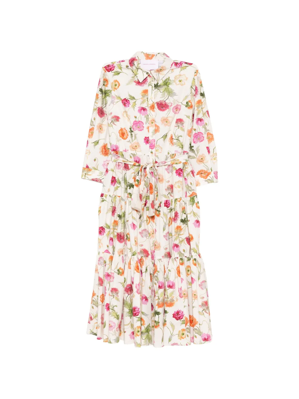 Carolina Herrera poppy-print tiered midi dress - Toni neutri