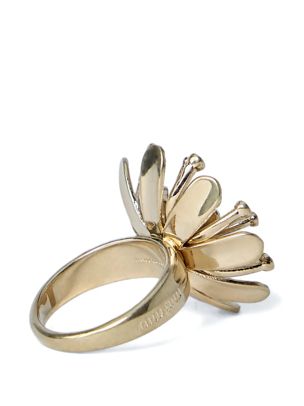  Miu Miu Floral Crystal Ring - Gold 