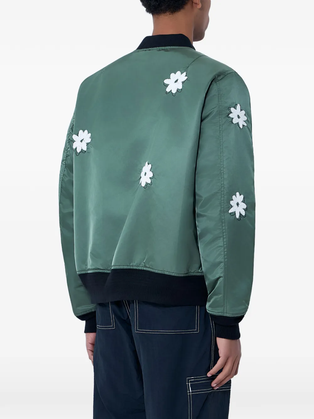  Nòmarythm Textile Floral Embroidered Bomber Jacket - Green 