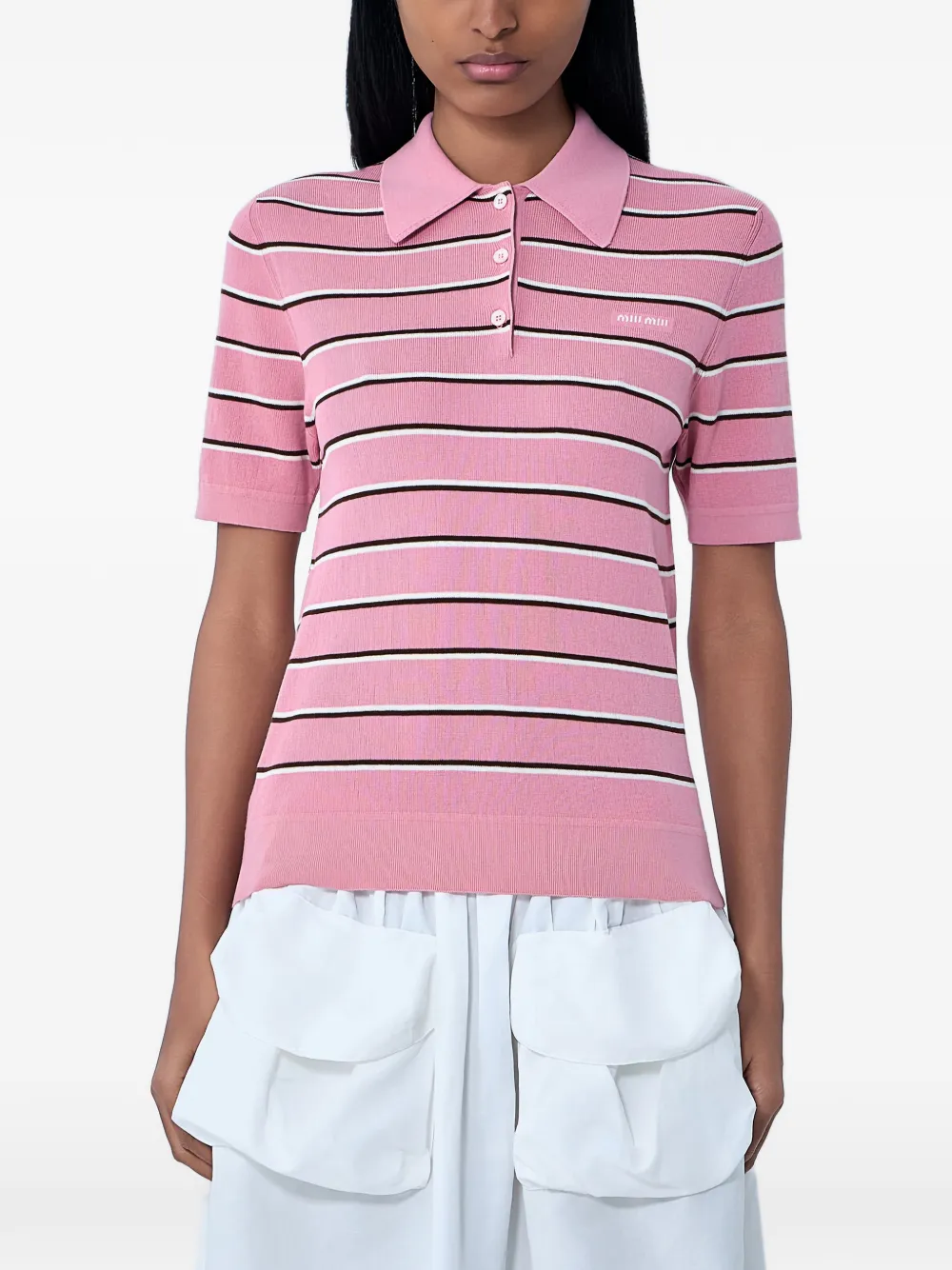 Miu Miu striped logo polo shirt - Rosa