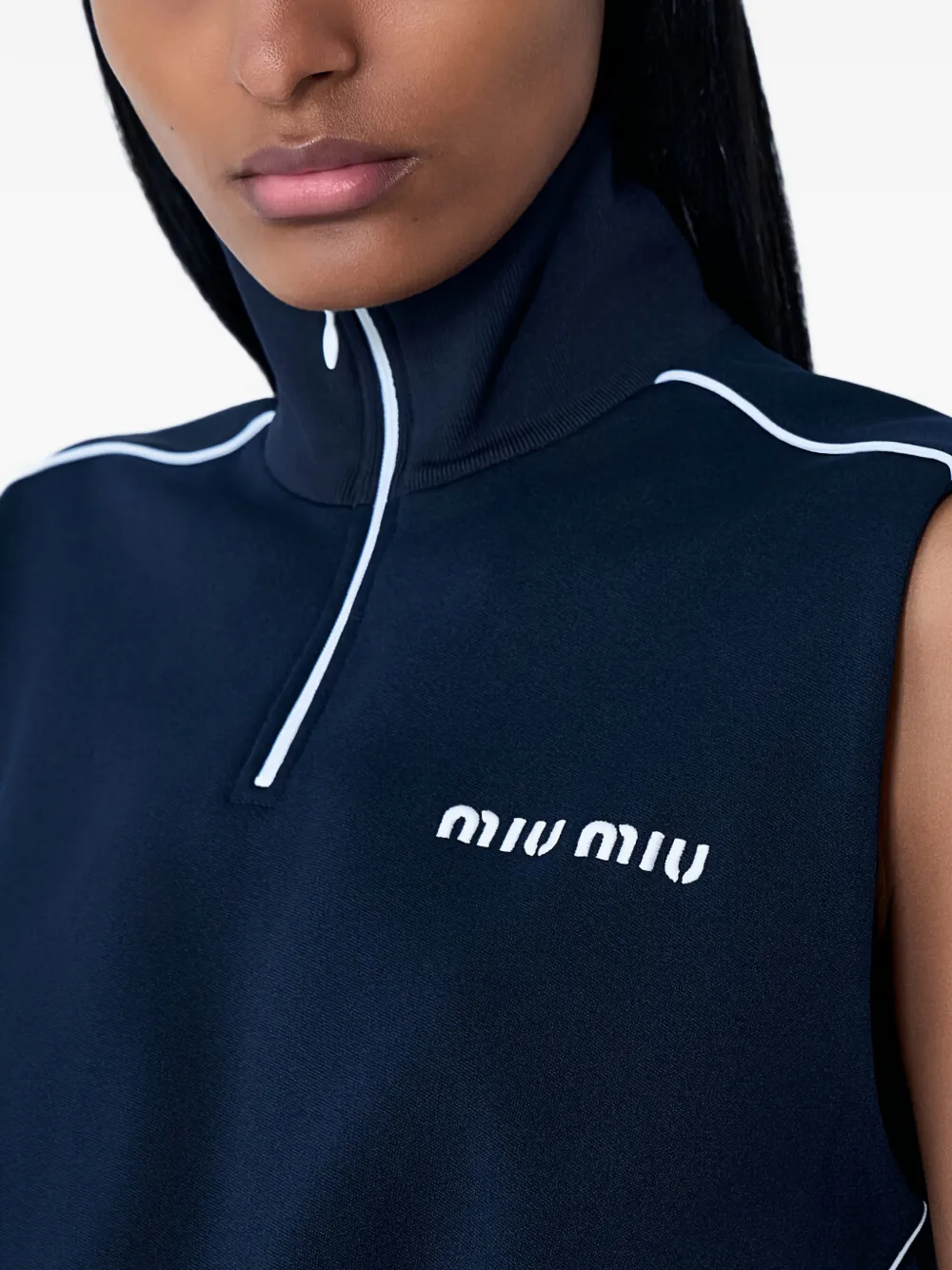 Miu Cropped top met hoge hals en rits Blauw