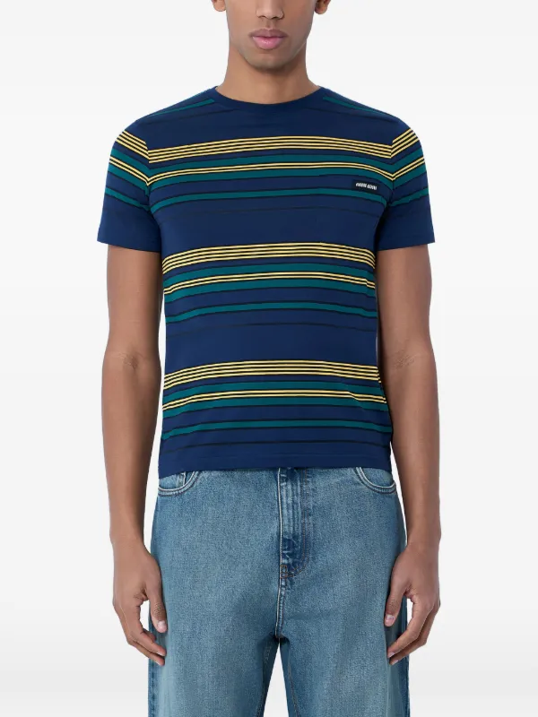 Miu Miu Striped Chest-pocket T-shirt in Blue