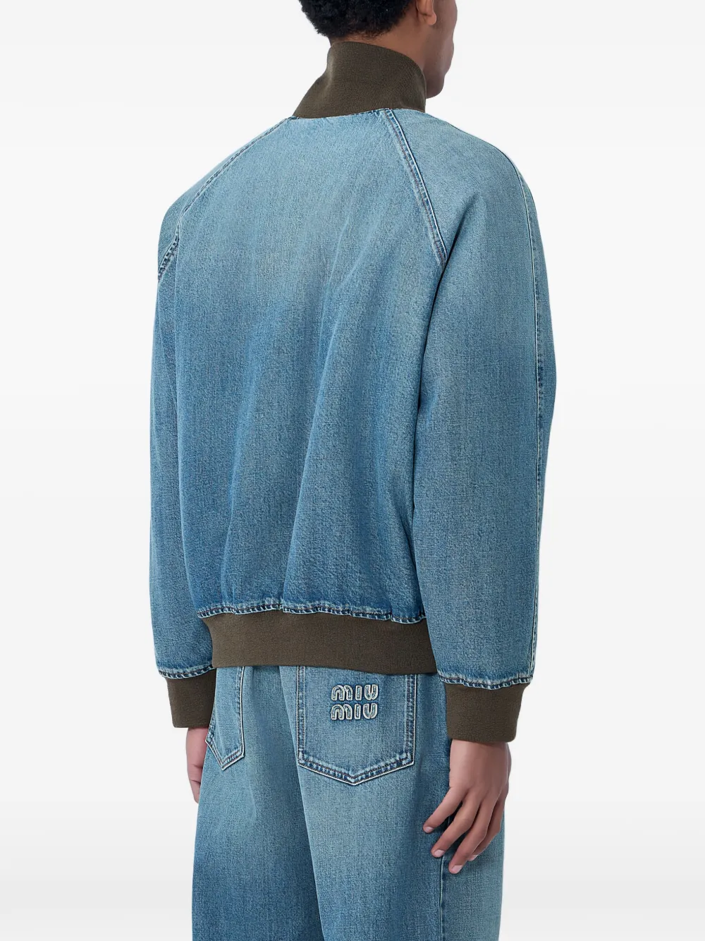 Miu Denim jack met logo afwerking Blauw