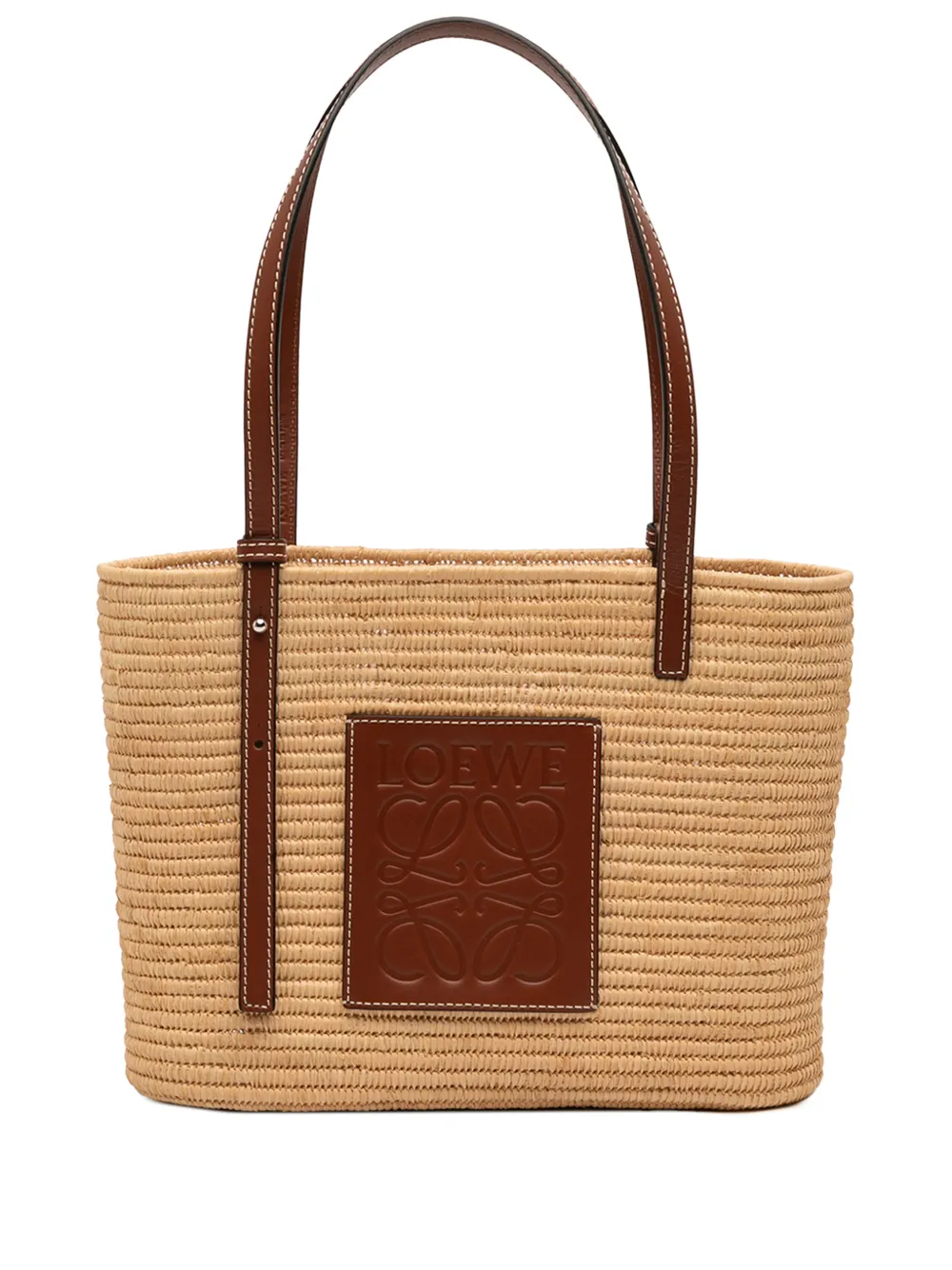 Loewe Pre-Owned Borsa a secchiello piccola squadrata in rafia 2021 - Marrone