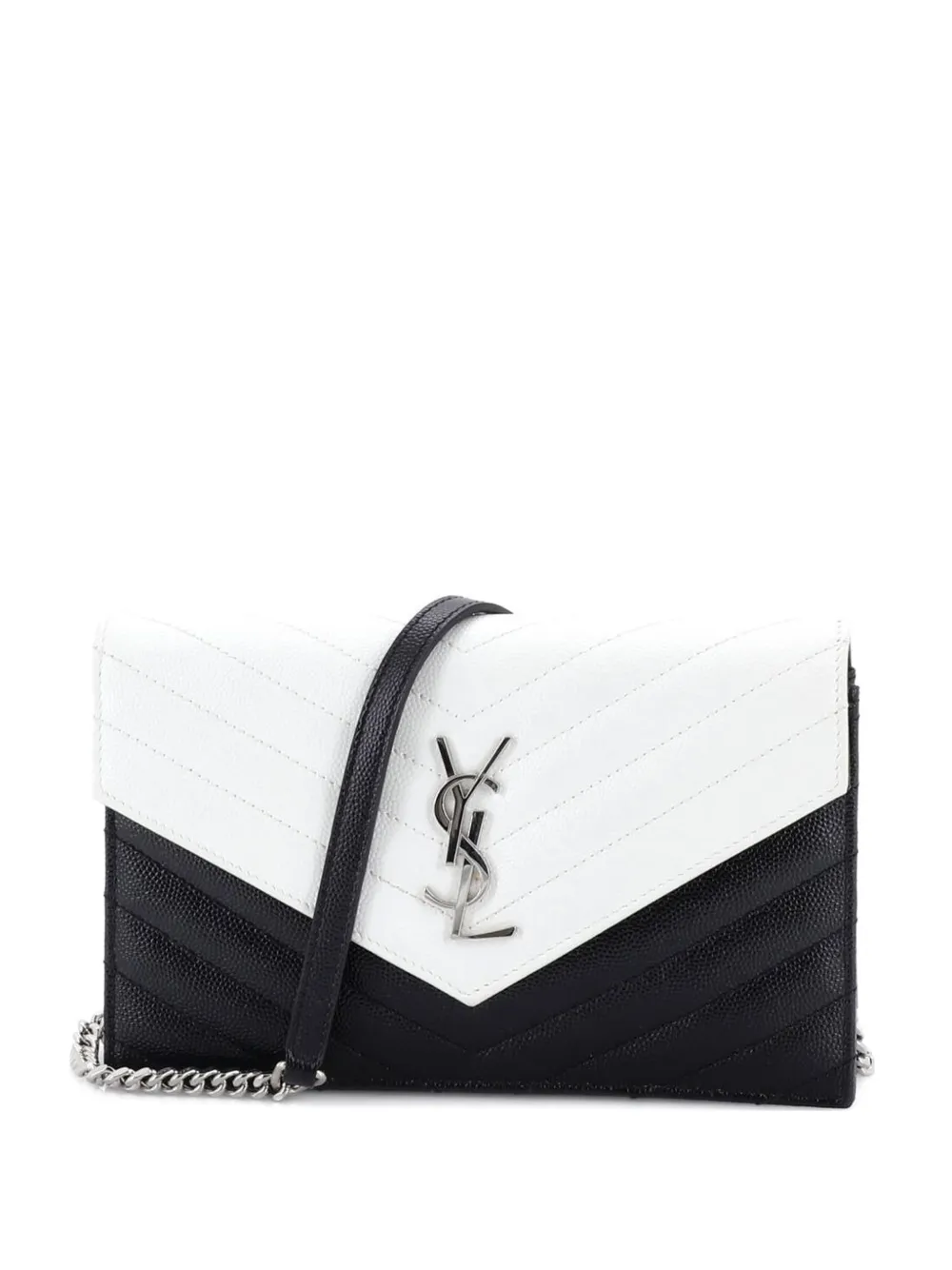 Saint Laurent Pre-Owned Classic Monogram Wallet on Chain Matelasse Chevron Leather Small crossbody bag - Bianco