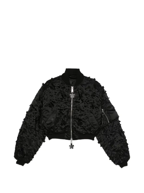 Cecilie Bahnsen Floral-appliqué Cropped Bomber Jacket in Black