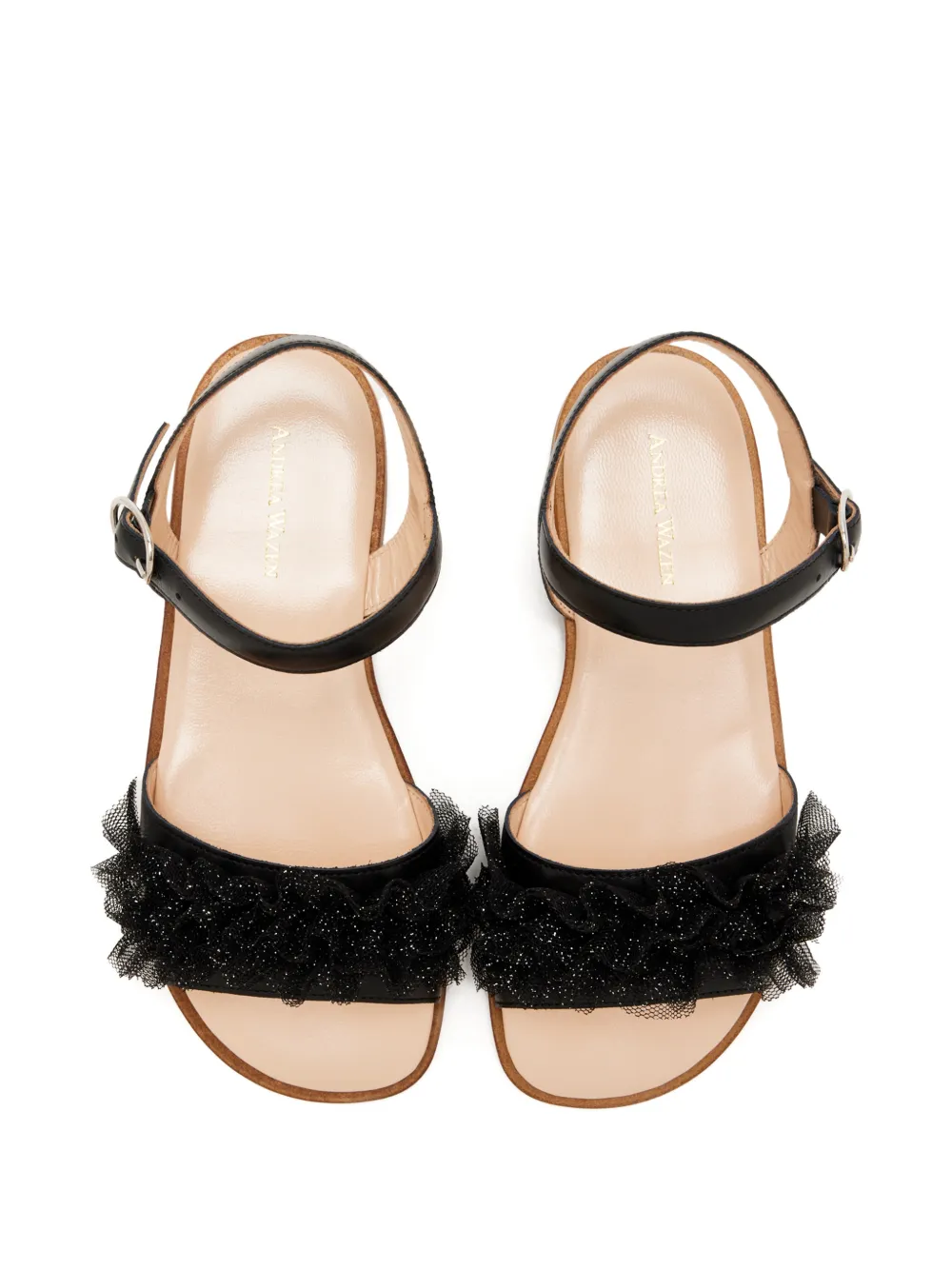 Andrea Wazen ruffled-upper sandals Zwart