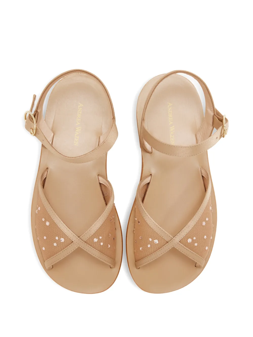 Andrea Wazen Katy sandalen verfraaid met mesh Beige