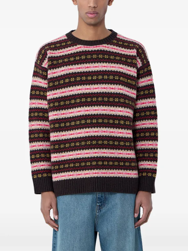 Miu Miu Fairisle-patterned Sweater in Brown