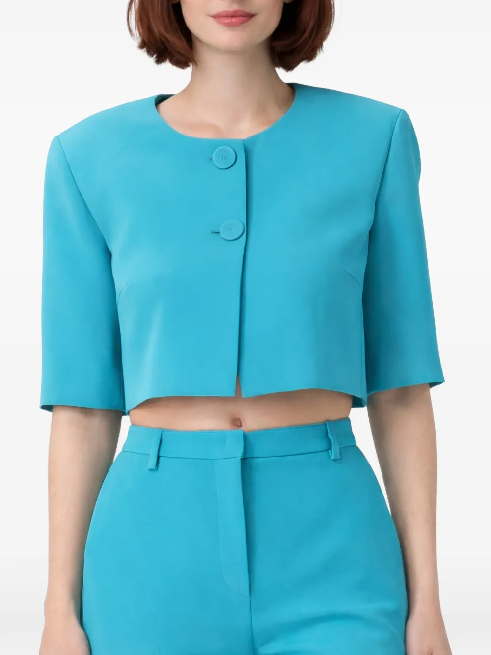  Pinko Button Cropped Jacket - Blue 