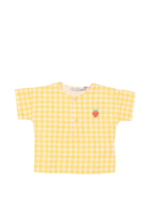 Bobo Choses strawberry-detail vichy woven shirt