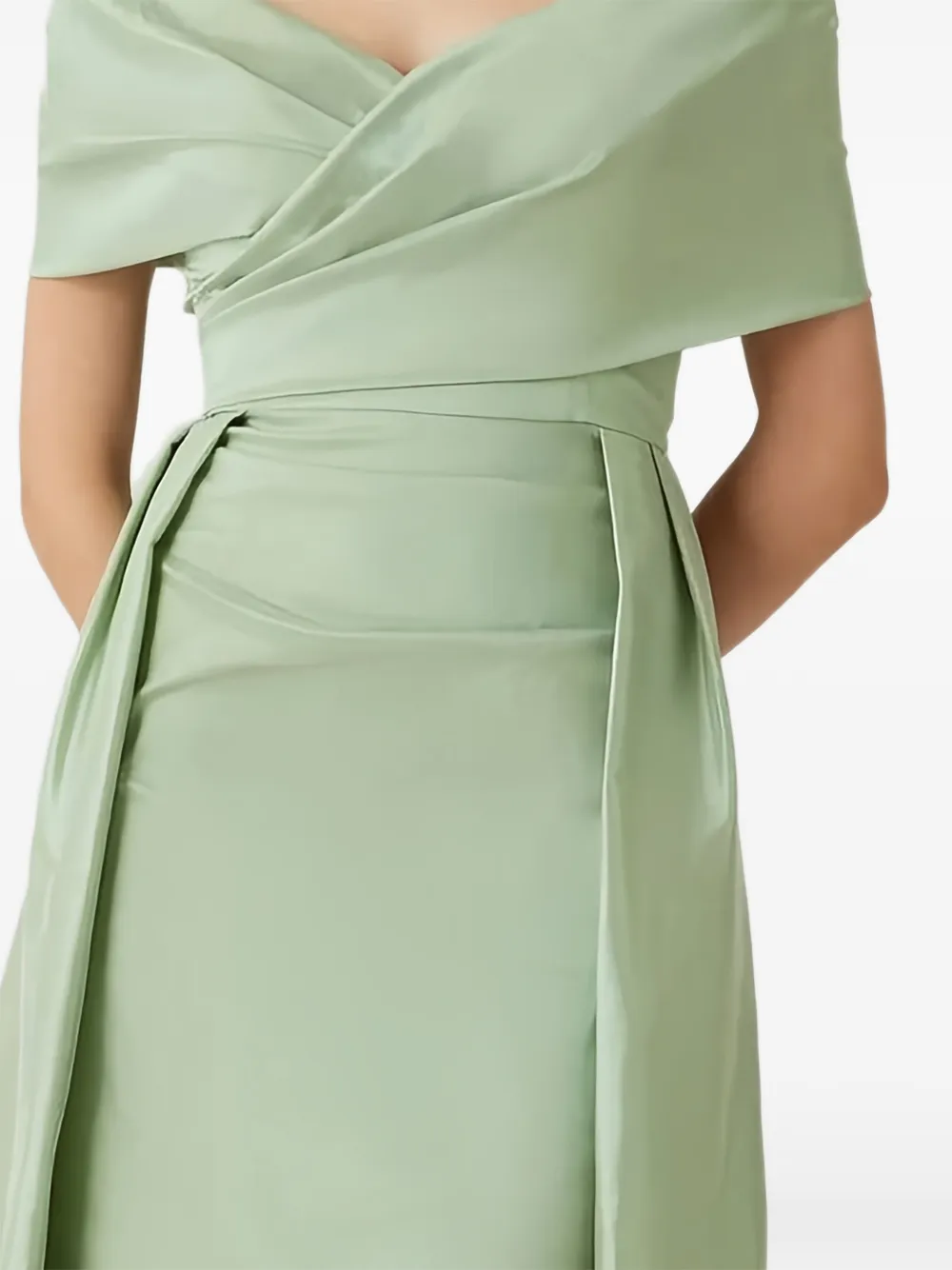  Teri Jon Off-shoulder Overlay Maxi Gown - Green 