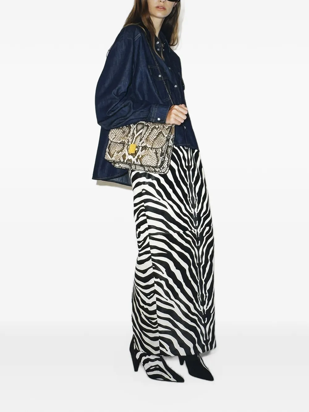 KHAITE Loxley midi-rok met zebraprint Zwart