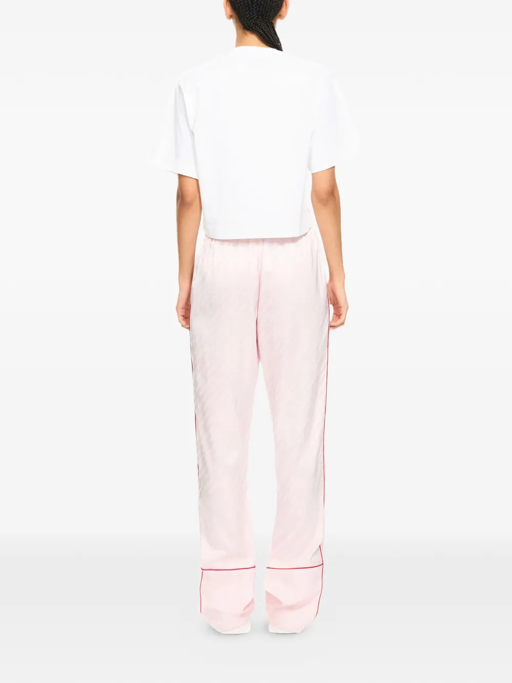 Off-White Satijnen pyjamabroek met jacquard Roze
