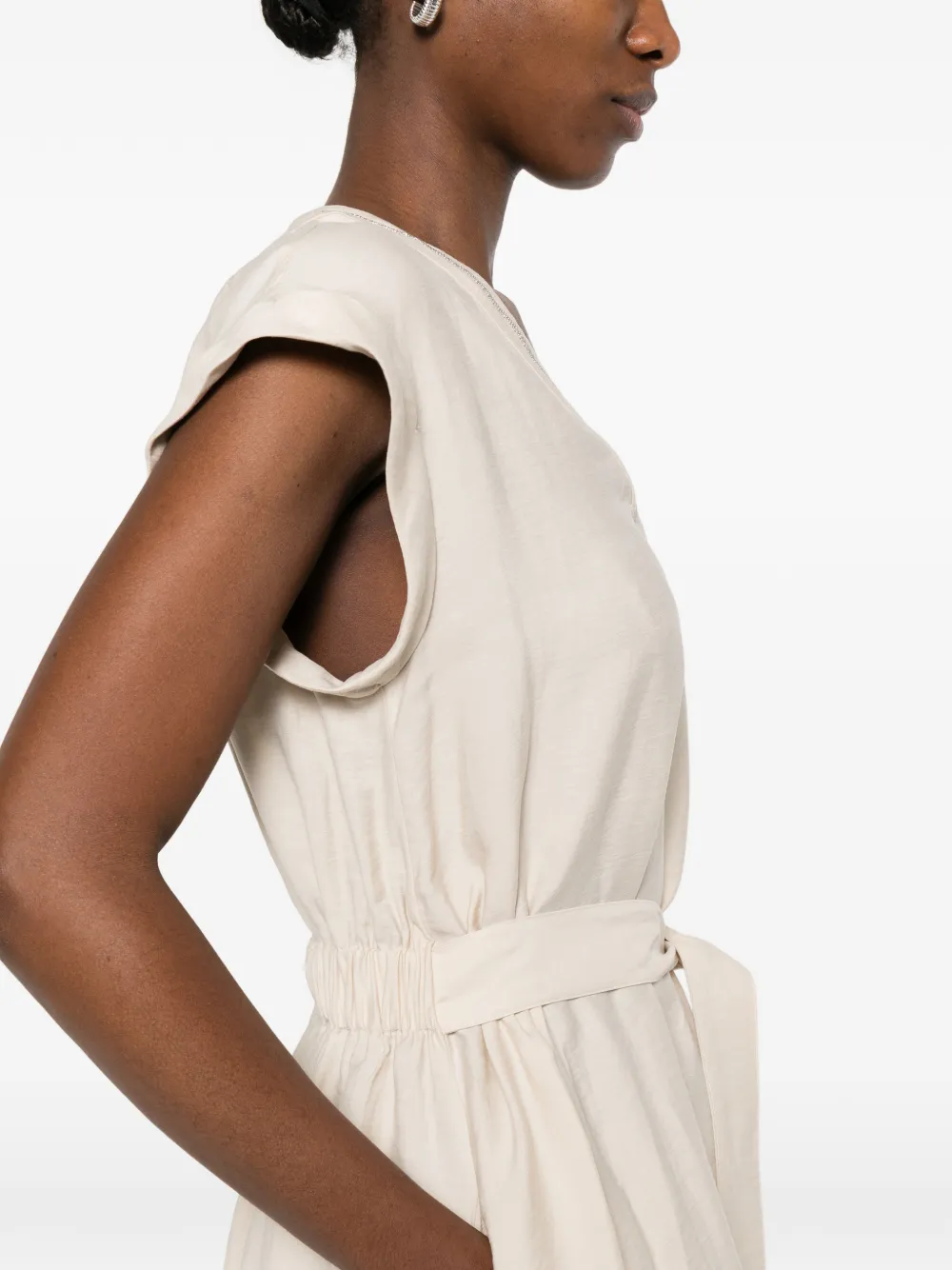 Peserico Midi-jurk met V-hals en ceintuur Beige