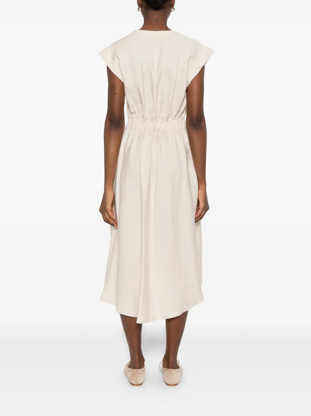 Peserico Midi-jurk met V-hals en ceintuur Beige
