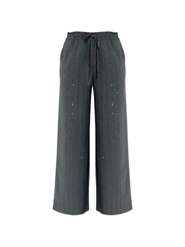 Self-Portrait Rhinestone Pinstripe Trousers in Grey
