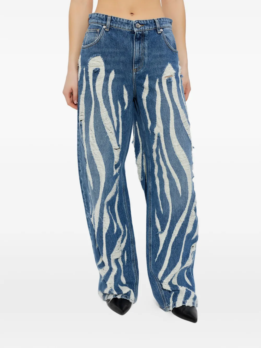 Blumarine Gerafelde jeans met print Blauw