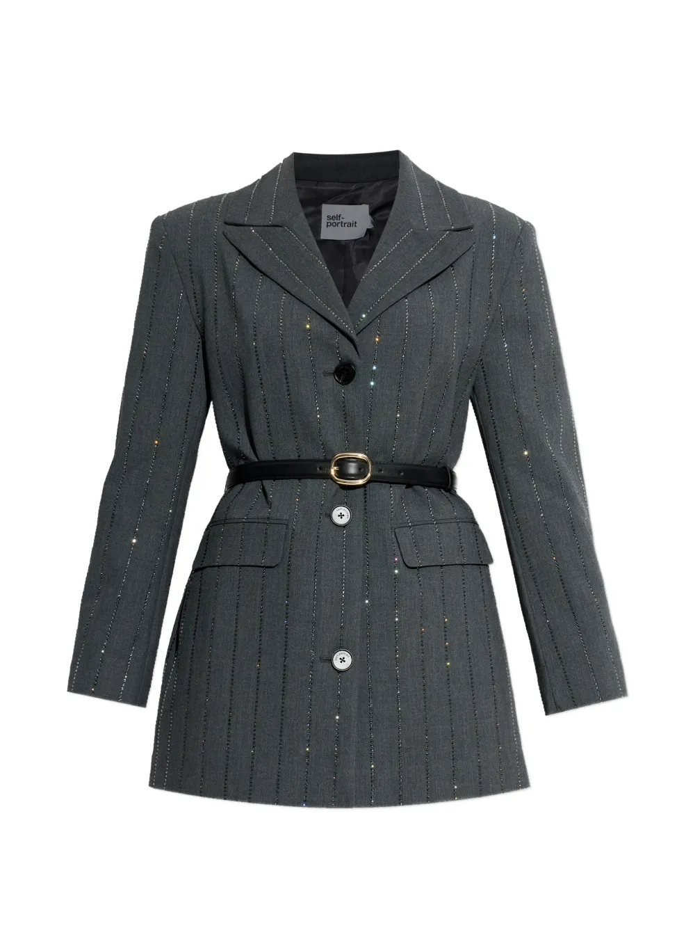 Self-Portrait rhinestone-embellished belted blazer - Grigio