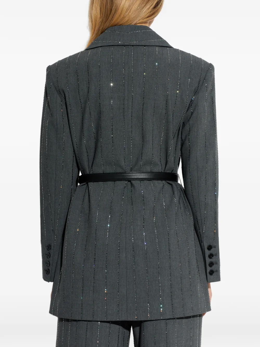 Rhinestone-Embellished Belted Blazer