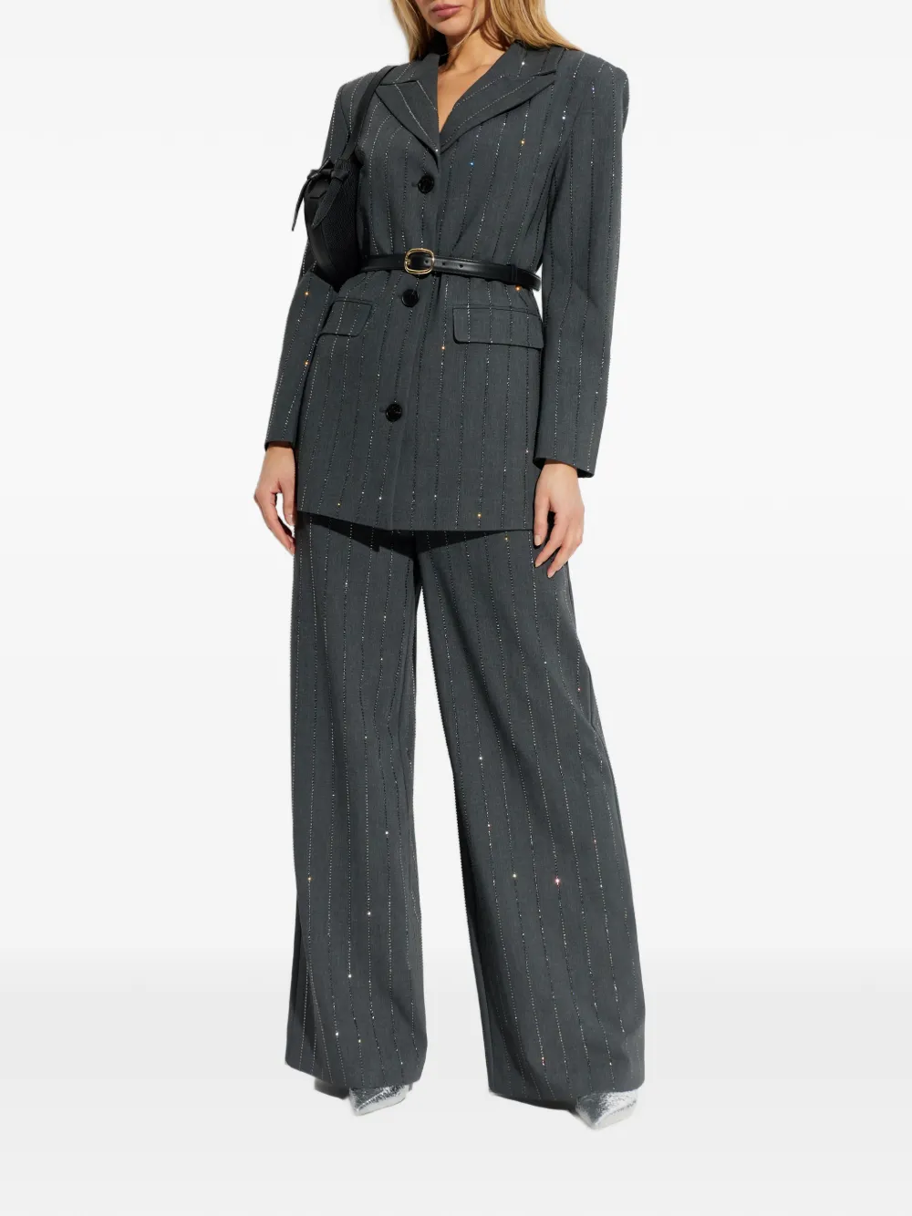 Rhinestone-Embellished Belted Blazer