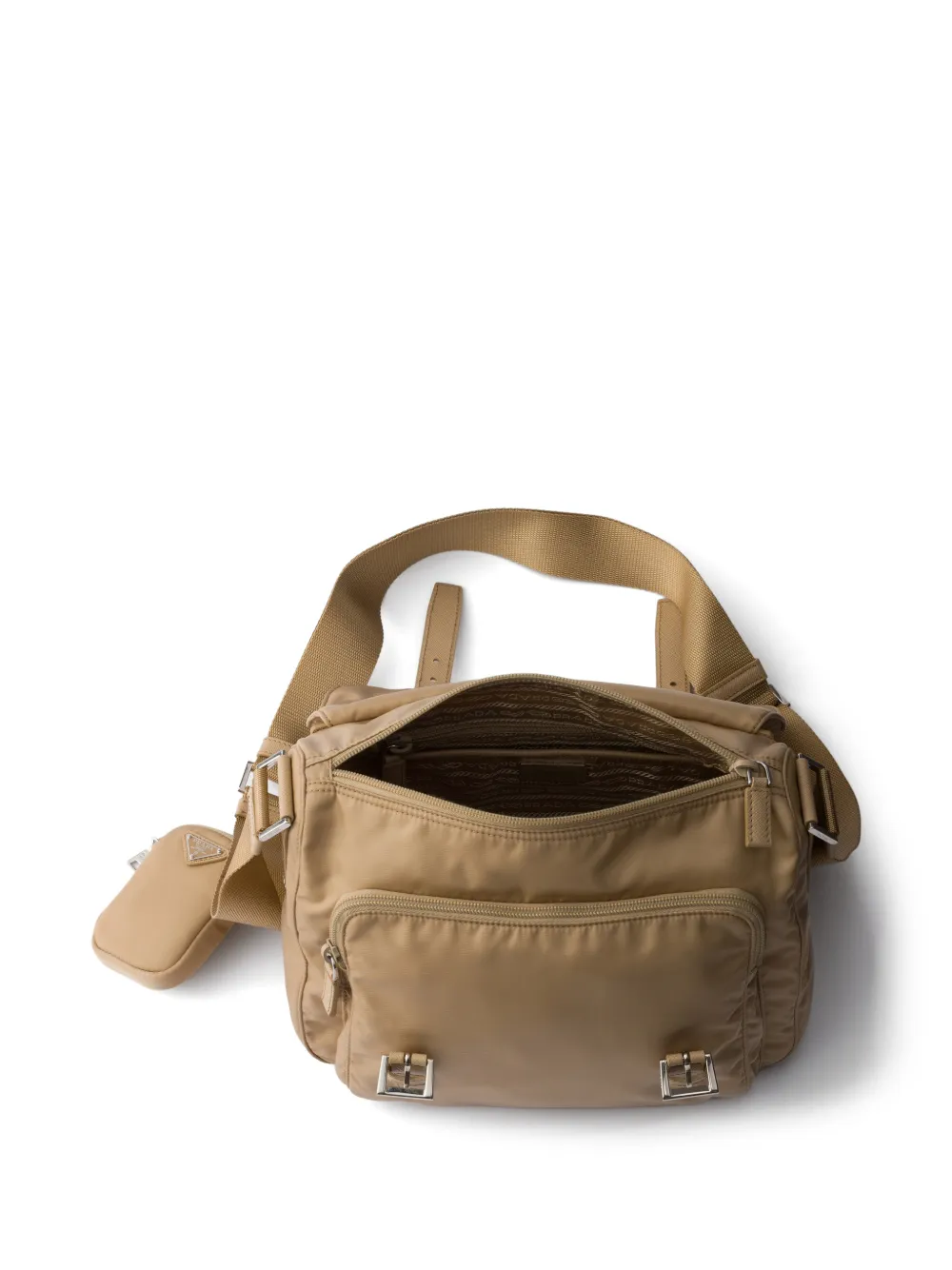 Prada Schoudertas met logoplakkaat Beige