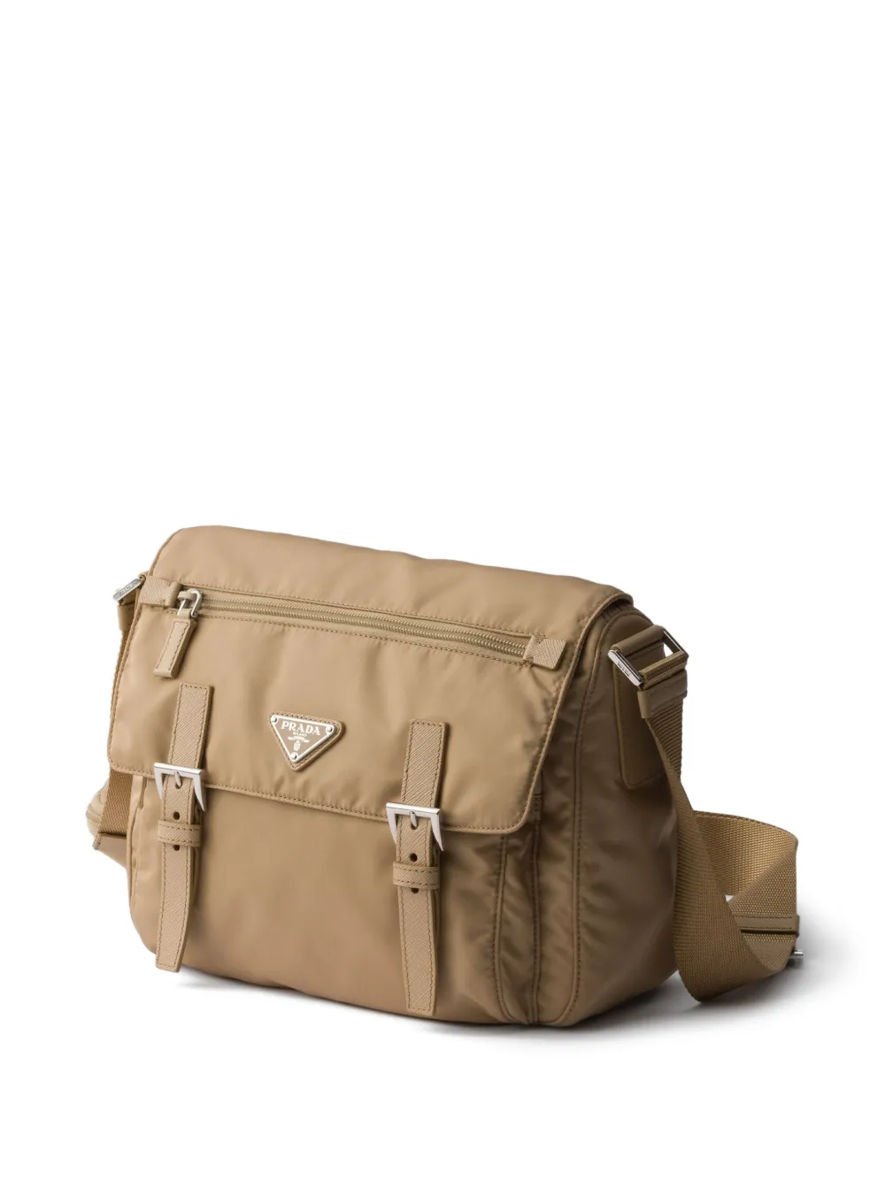Prada Schoudertas met logoplakkaat Beige