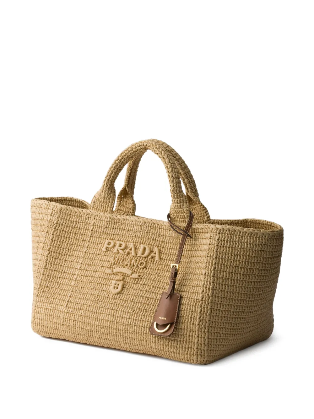 Prada Geweven shopper met logo-reliëf Beige