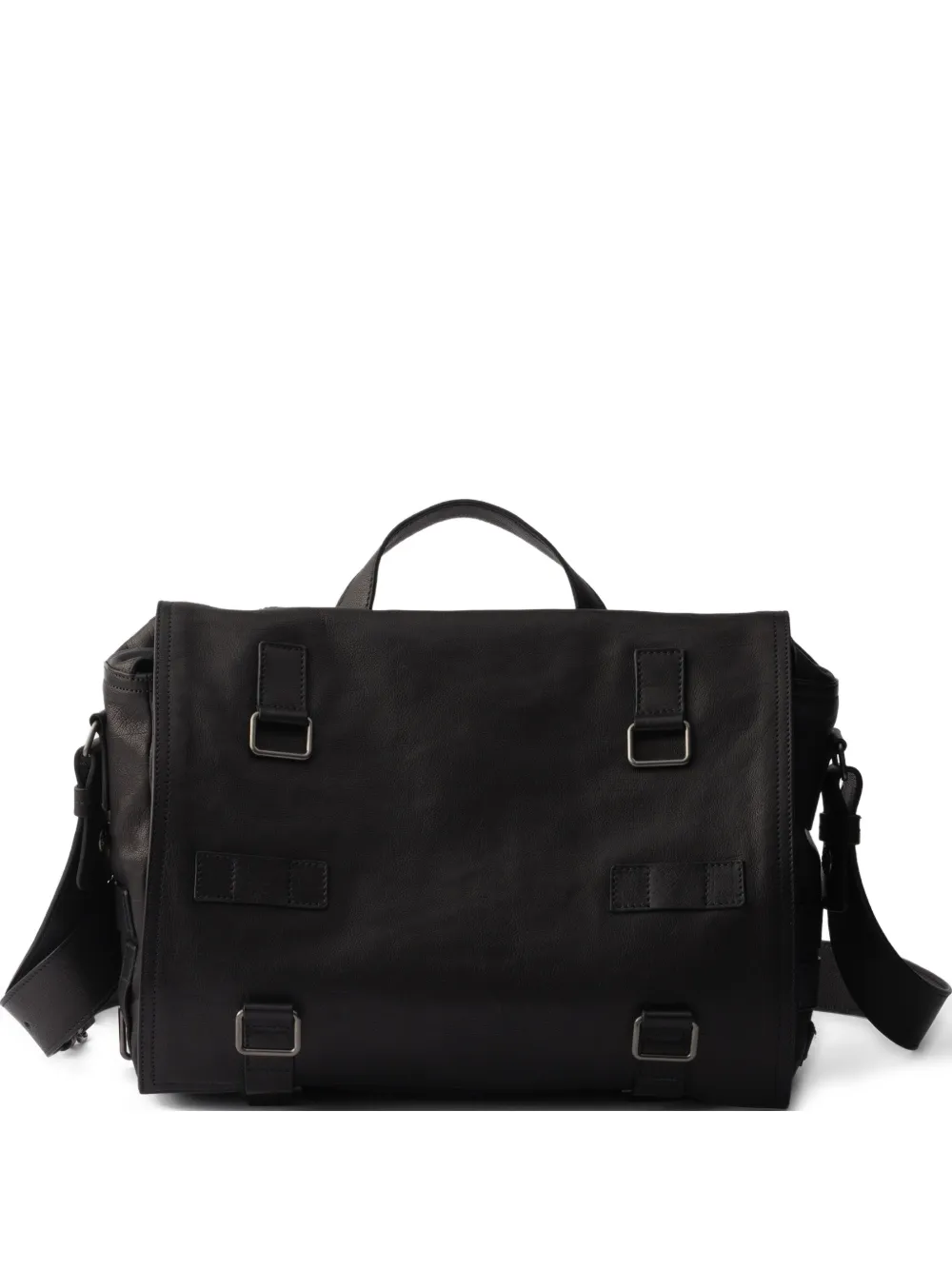 Prada Leather Messenger Bag In Black