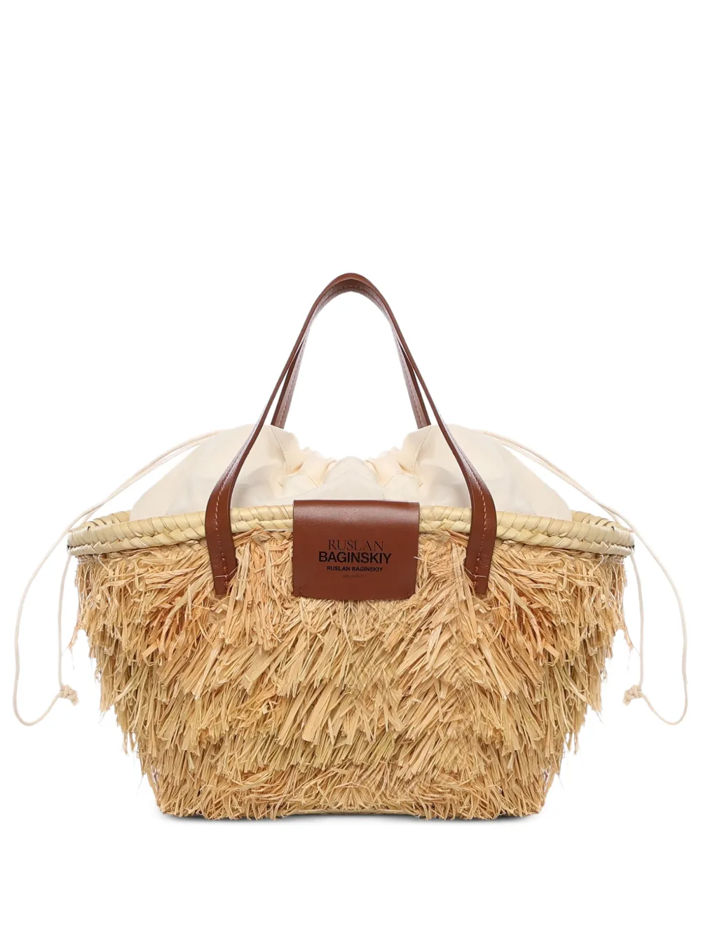 Ruslan Baginskiy Nest straw trim tote bag - Nude
