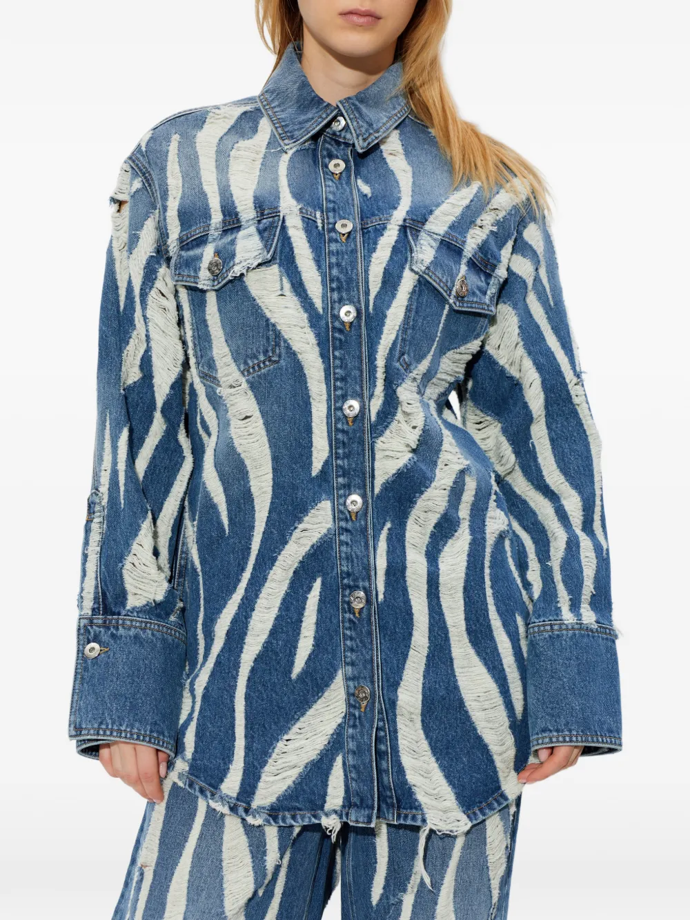 Blumarine Gerafeld katoenen T-shirt Blauw