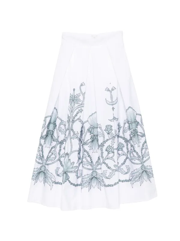 Eleventy Floral-print Midi Skirt in White