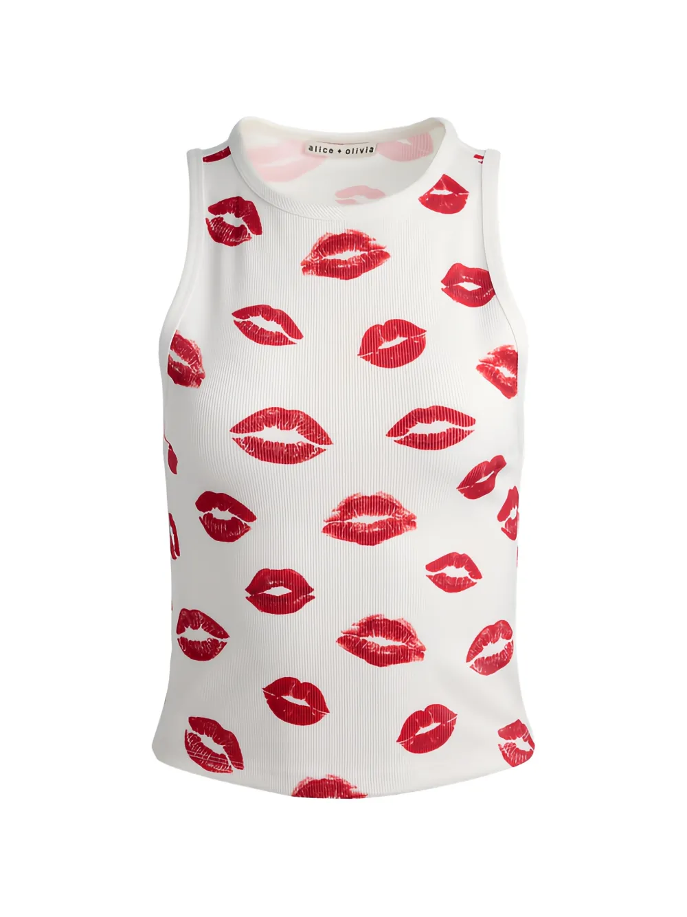 alice + olivia ALLEN lips-print ribbed top - Bianco