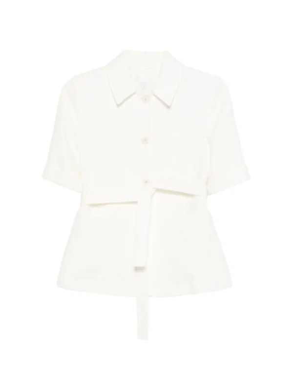 Eleventy Short Sleeve Belted Jacket in White
