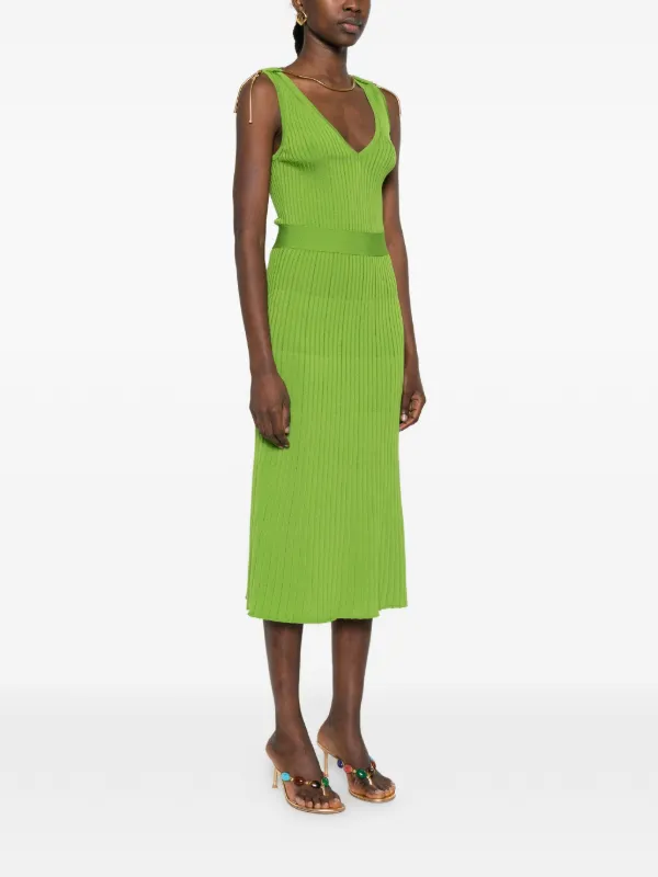 Elisabetta Franchi V-neck Belted Midi Dress | Green | FARFETCH
