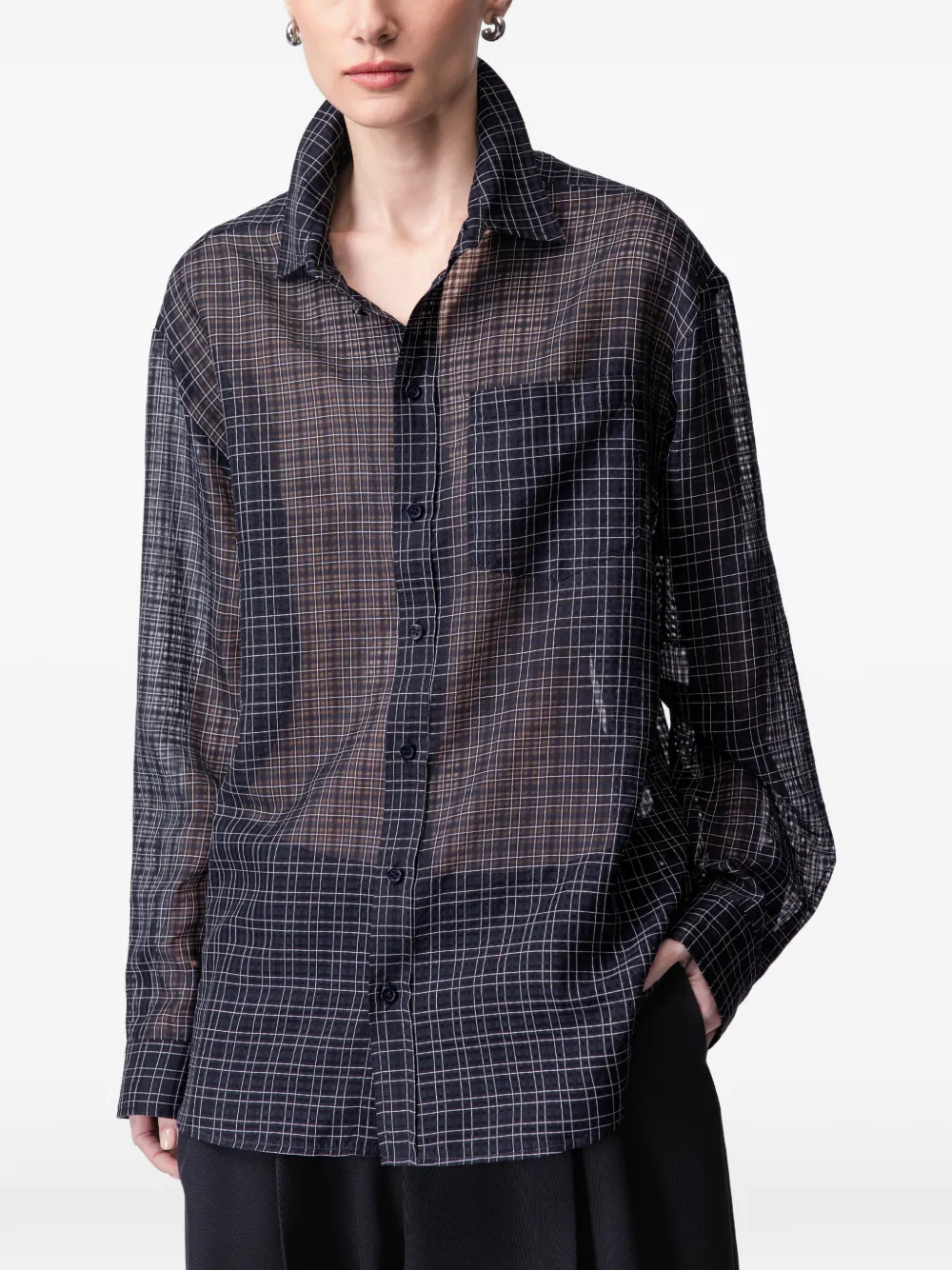 ARTICLE TEN check-pattern silk shirt - Blau