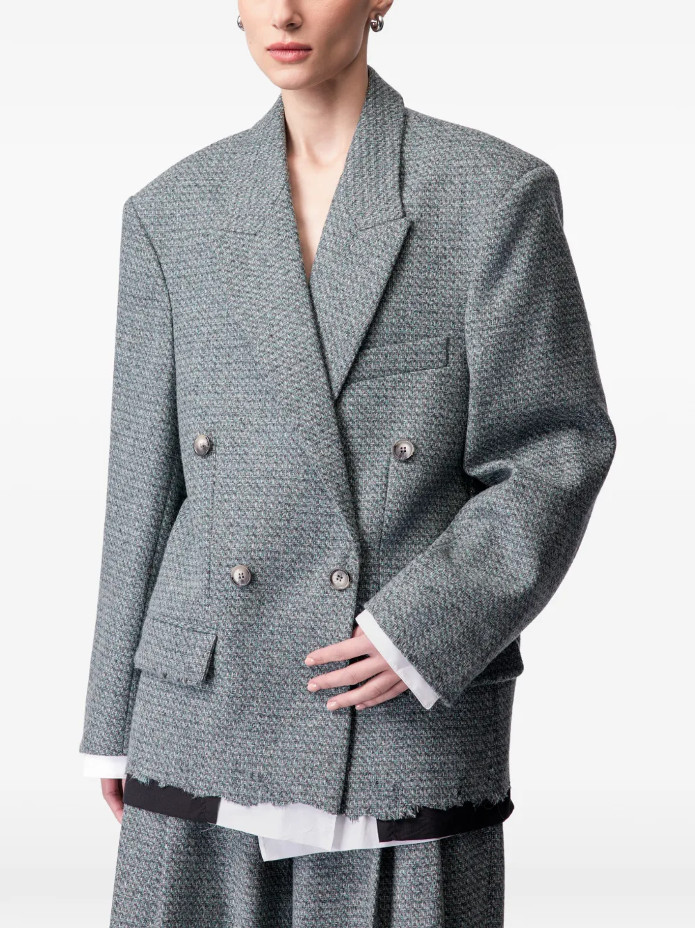 ARTICLE TEN double-breasted tweed blazer - Grigio