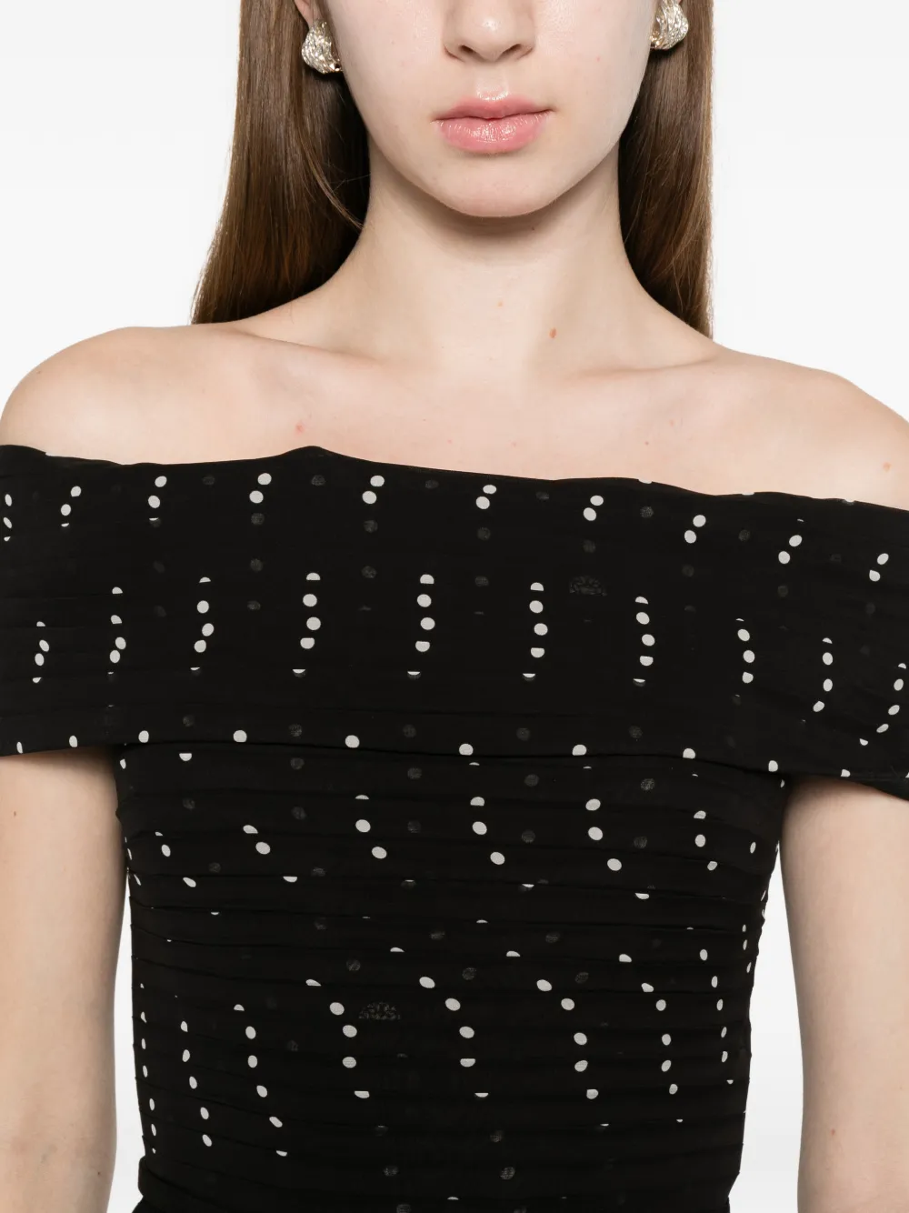 Elie Saab Off-shoulder maxi-jurk met stippen Zwart